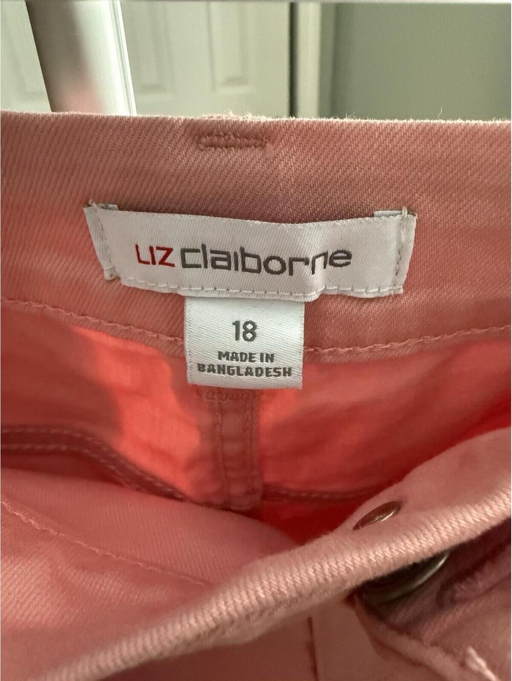 Liz Claiborne Pink Denim Skirt Womens 18 Stretch Pencil Knee Length Plus Size - Picture 2 of 3